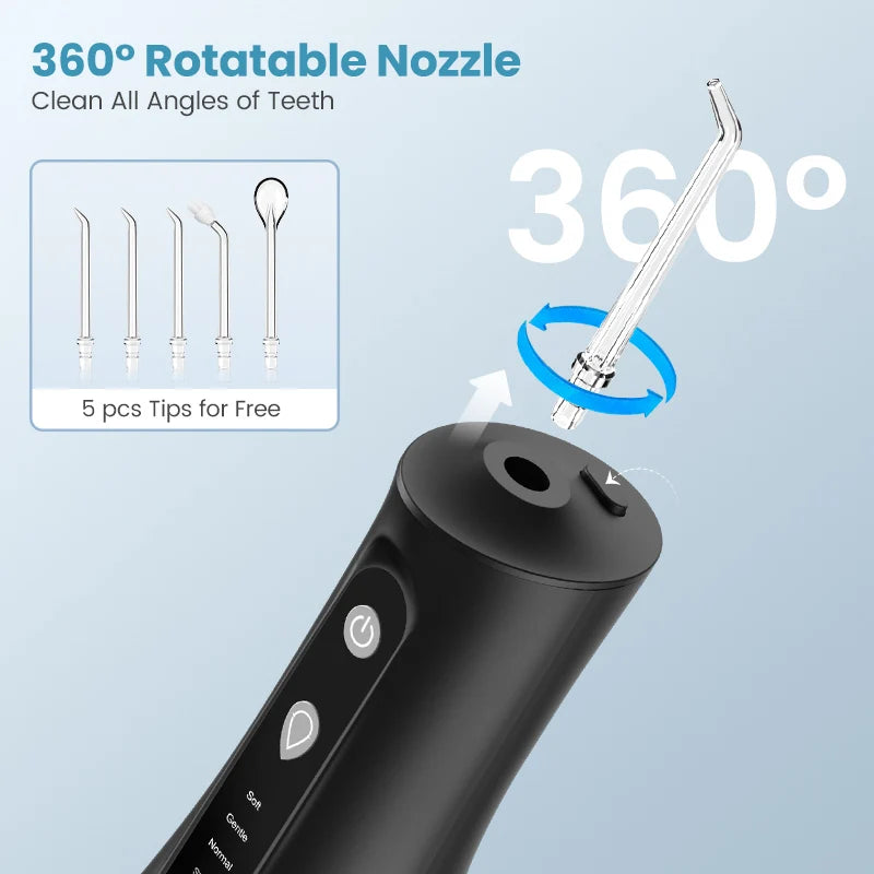 Sejoy Electric Water Flosser Tooth Clean USB Rechargeable Power Dental Irrigator 300ML Water Tank Auto-Off 5 Cleaning Modes