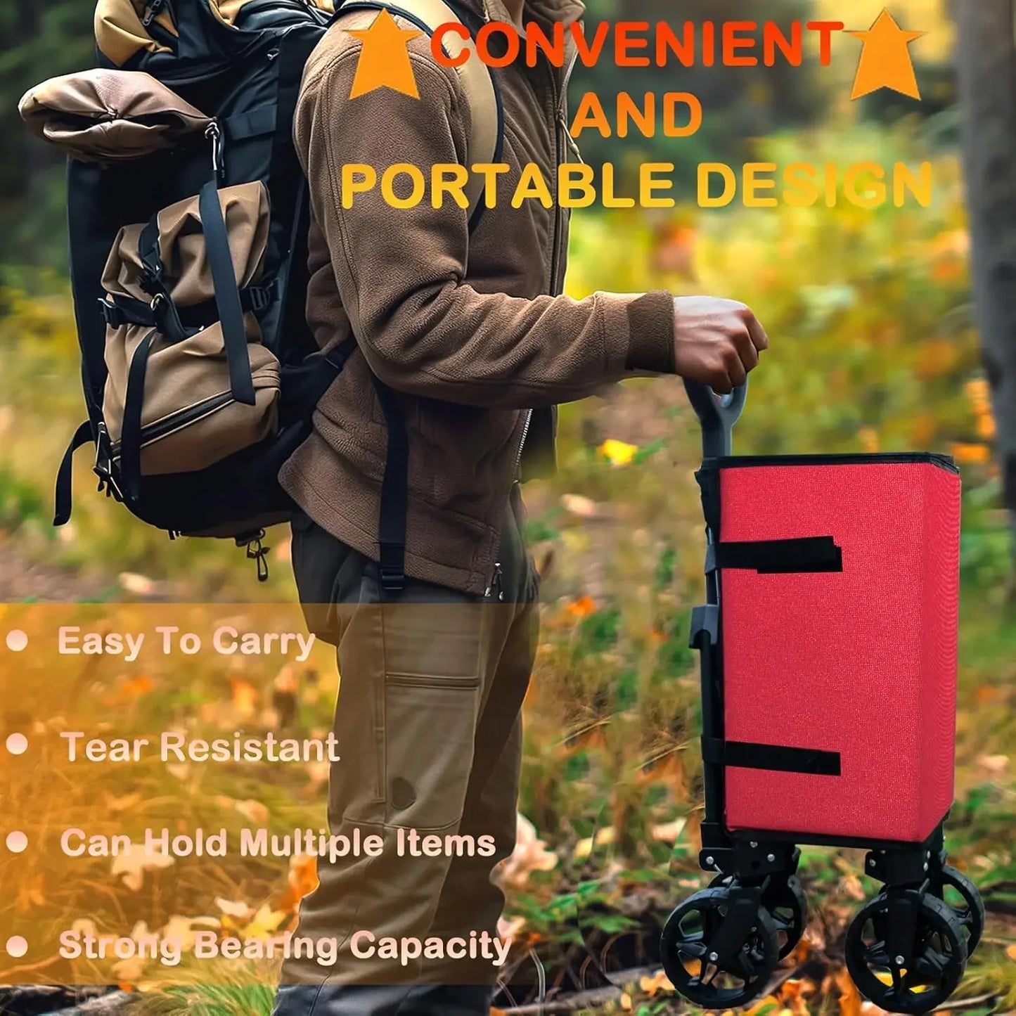 (Free shipping)Collapsible Folding Wagon, Heavy Duty Collapsible Wagon Cart, Foldable Utility Grocery Wagon for Camping