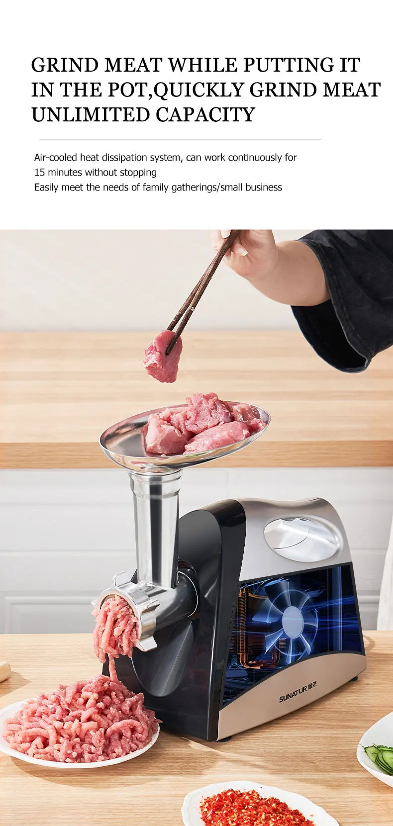 SUNATUR Premium Electric Food Chopper & Meat Grinder - Kitchen Appliances Mincer Processor Crusher for All Your Cooking Needs