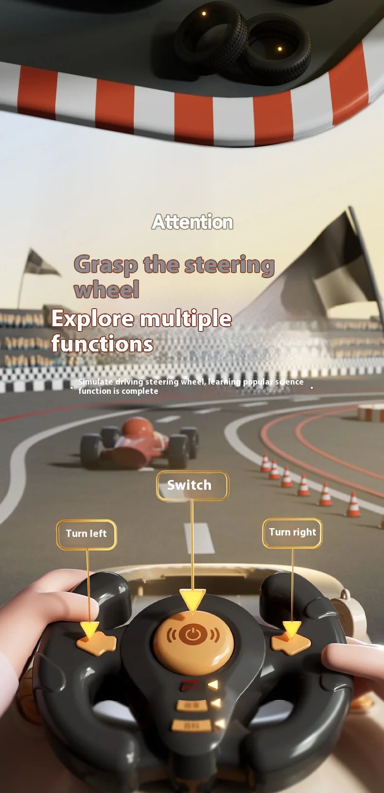 2024 Racing Adventure Children'S Steering Wheel Electric Desktop Game Console Evasion Simulation Driving Toy