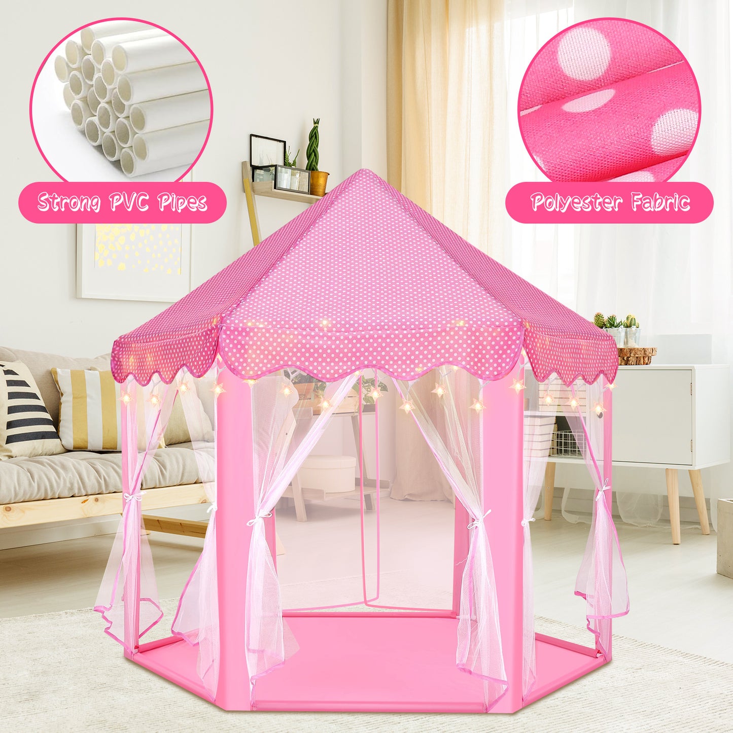 Light Up Tent Pink Fairy Princess Large House Indoor Outdoor