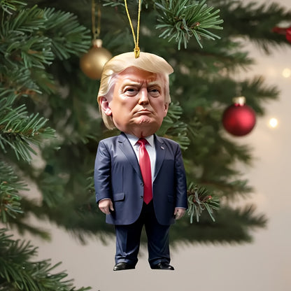 Trump-Inspired Acrylic Christmas & Halloween Decor - Sparkling Hanging Ornaments for Car and Tree, Perfect Holiday Gift Idea