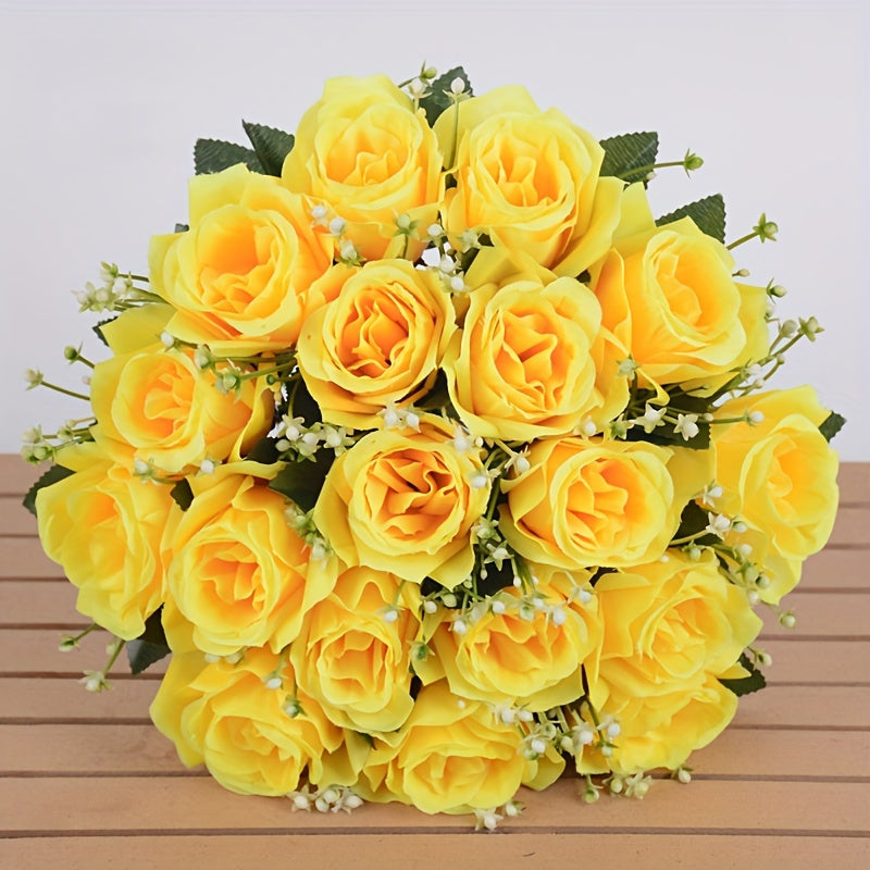 A 18 Head Simulated Rose Bouquet, Rose Silk Flower, Wedding Room Hand-held Flower Decoration, Fake Flower Suitable for Home Weddings