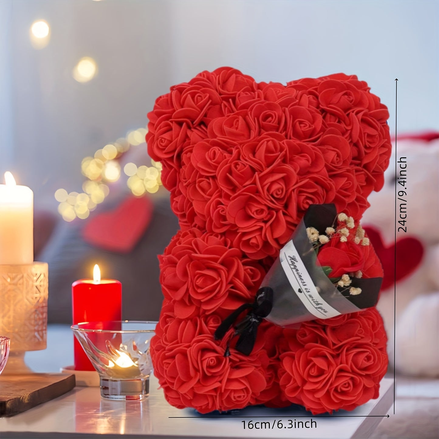 Romantic Artificial Rose Bear Gift - Perfect for Any Occasion, Includes Elegant Gift Box, Red/Black