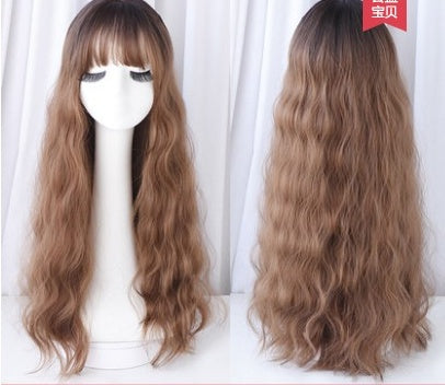 Wig female long curly hair big wave Korean hair fashion jiafa corn hot chemical fiber wig headgear