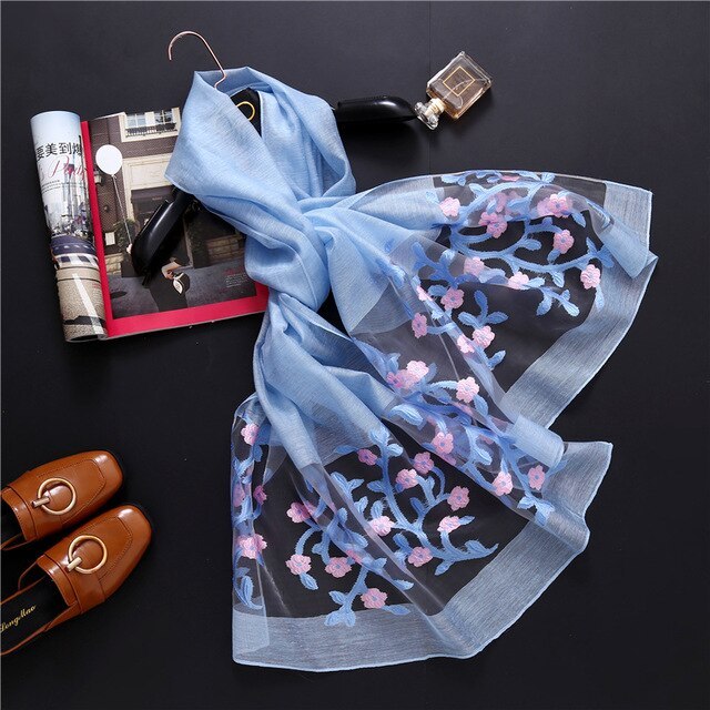 new brand women scarf fashion hollow Embroidery silk scarves lady shawls and wraps spring summer sunscreen beach stoles