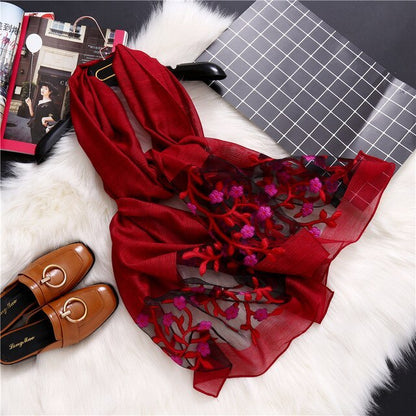 new brand women scarf fashion hollow Embroidery silk scarves lady shawls and wraps spring summer sunscreen beach stoles