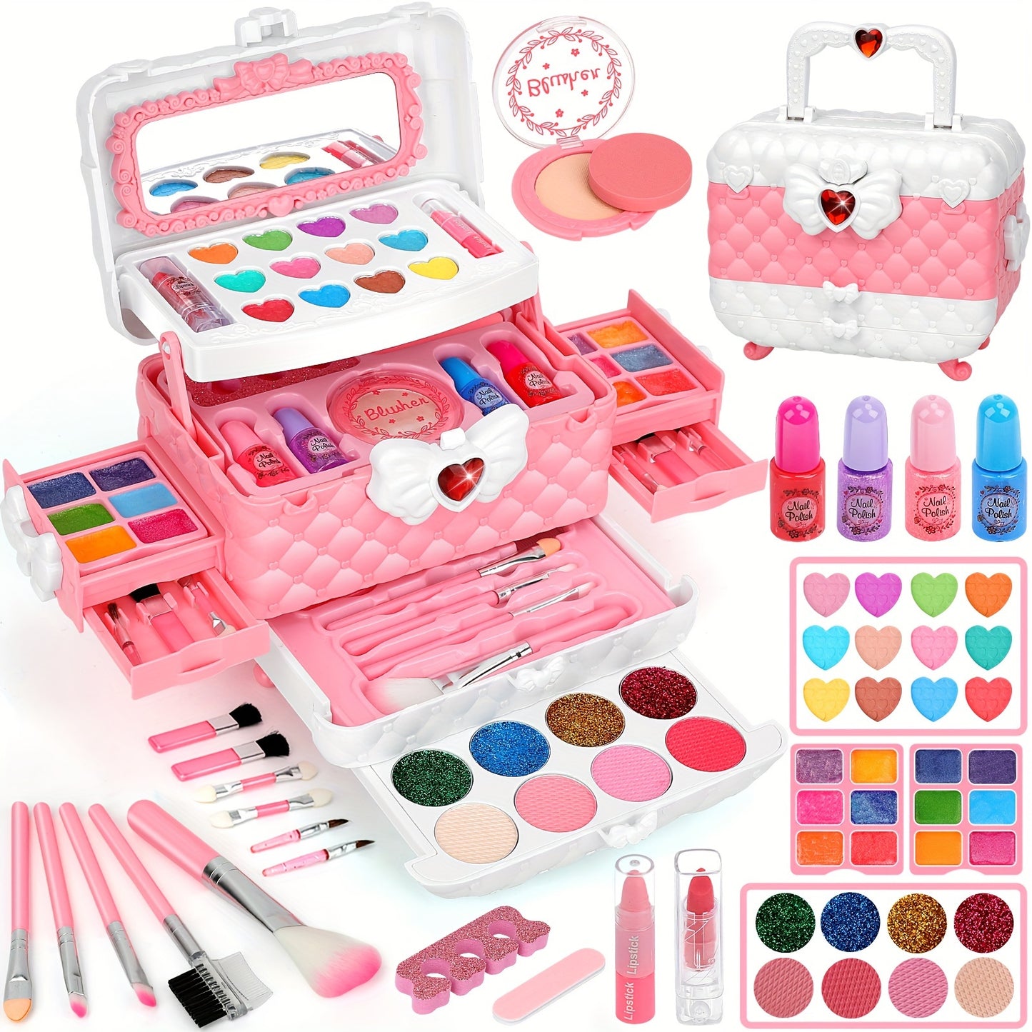 54PCS Kids Makeup Kit for Girl, Washable Kids Makeup Kit Girl Toys, Real Little Girls Makeup Kit for Kids 4-12, Birthday Gifts Christmas Toys for Girls 4 5 6 7 8 9 Year Old