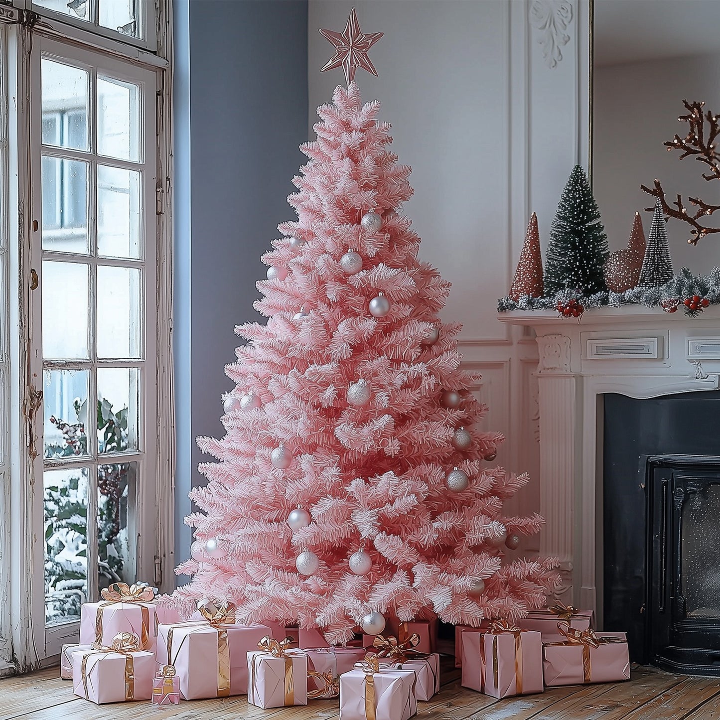 Christmas Tree 6ft, Pink Artificial Christmas Tree with 800 Tips Xmas 180CM Tree Foldable Metal Stand for Indoor Outdoor Holiday Decorations