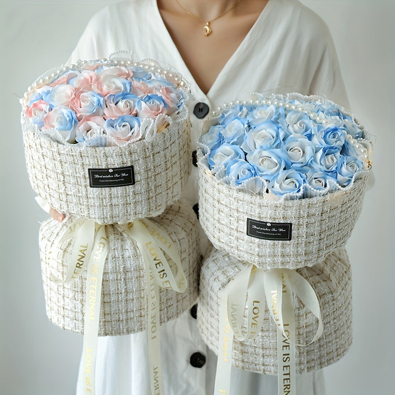 Eternal Ice Blue Rose Bouquet - Perfect Gift for Her, Anniversary, Birthday, Valentine's Day & Mother's Day | Dried Flower Arrangement in Decorative Basket | Ideal for Home Decor, Bedroom Accent | No Vase Included