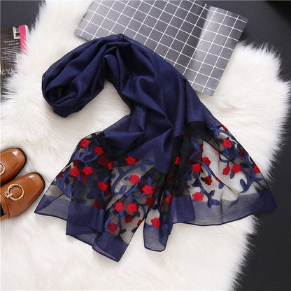 new brand women scarf fashion hollow Embroidery silk scarves lady shawls and wraps spring summer sunscreen beach stoles