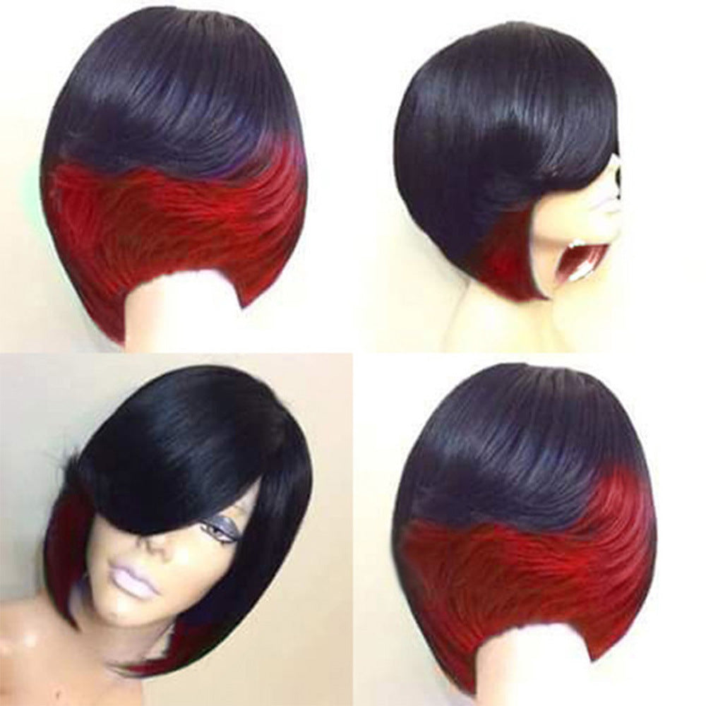 Wig European And American Women Fashion Lifelike Natural High Temperature Silk Short Straight Hair Wig Headgear