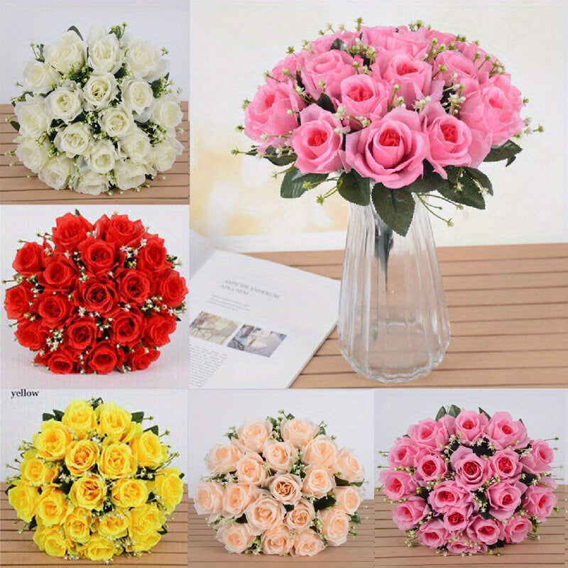 A 18 Head Simulated Rose Bouquet, Rose Silk Flower, Wedding Room Hand-held Flower Decoration, Fake Flower Suitable for Home Weddings