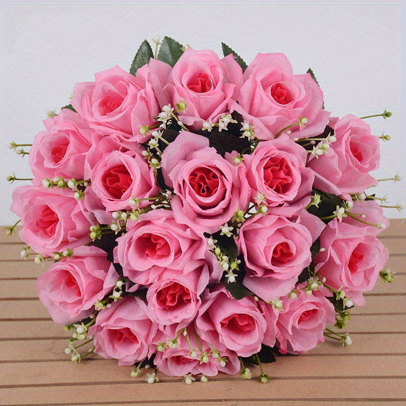 A 18 Head Simulated Rose Bouquet, Rose Silk Flower, Wedding Room Hand-held Flower Decoration, Fake Flower Suitable for Home Weddings