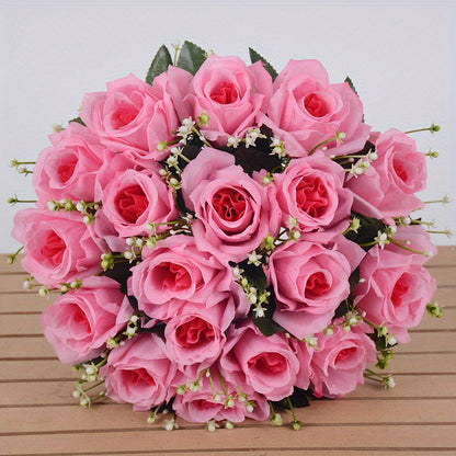 A 18 Head Simulated Rose Bouquet, Rose Silk Flower, Wedding Room Hand-held Flower Decoration, Fake Flower Suitable for Home Weddings