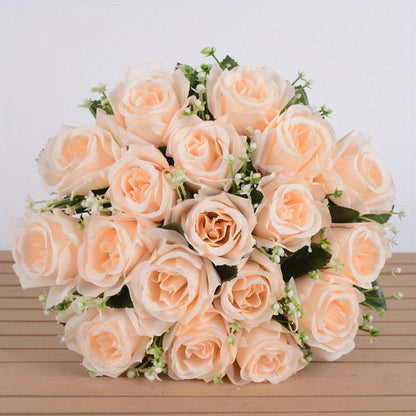 A 18 Head Simulated Rose Bouquet, Rose Silk Flower, Wedding Room Hand-held Flower Decoration, Fake Flower Suitable for Home Weddings