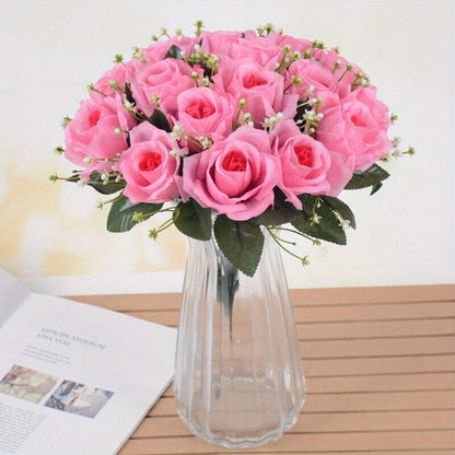 A 18 Head Simulated Rose Bouquet, Rose Silk Flower, Wedding Room Hand-held Flower Decoration, Fake Flower Suitable for Home Weddings