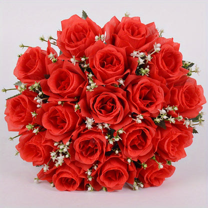 A 18 Head Simulated Rose Bouquet, Rose Silk Flower, Wedding Room Hand-held Flower Decoration, Fake Flower Suitable for Home Weddings