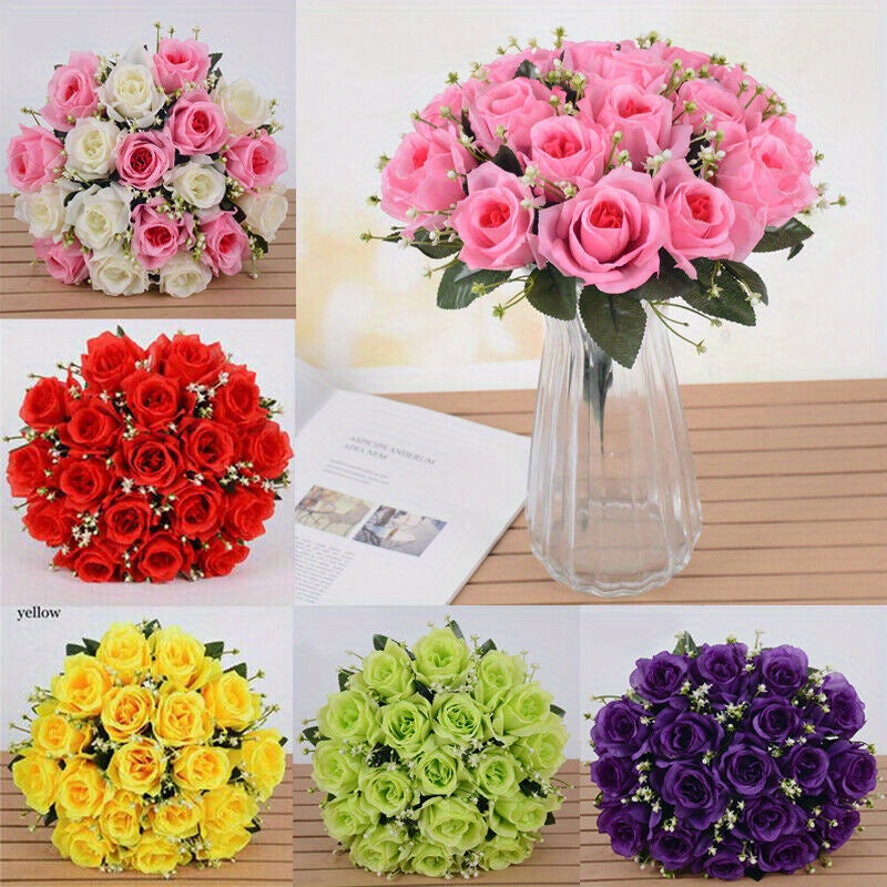 A 18 Head Simulated Rose Bouquet, Rose Silk Flower, Wedding Room Hand-held Flower Decoration, Fake Flower Suitable for Home Weddings