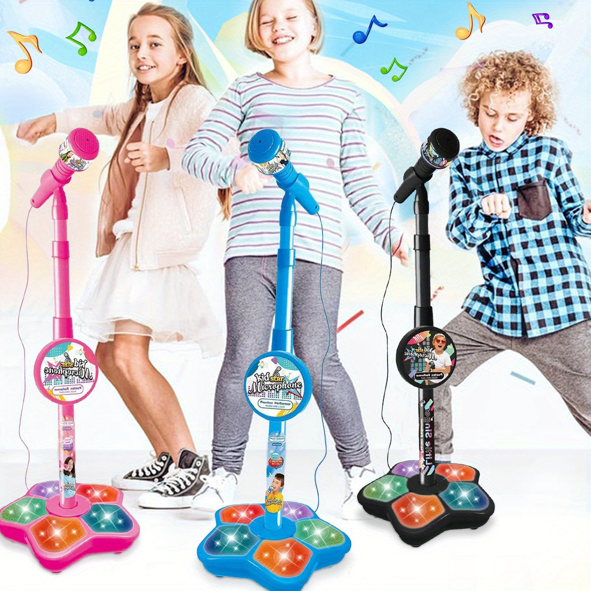 CoolNuro Youngsters' LED Karaoke Microphone - Portable, Handheld Educational Toy with Lights & Adjustable Stand for Ages 3-6 | Perfect for Birthday Parties & Concert Gifts