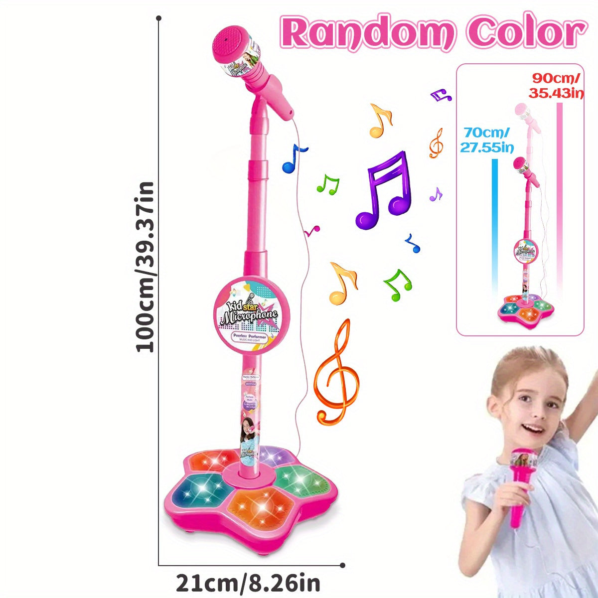 CoolNuro Youngsters' LED Karaoke Microphone - Portable, Handheld Educational Toy with Lights & Adjustable Stand for Ages 3-6 | Perfect for Birthday Parties & Concert Gifts