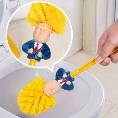 Novelty Trump-Inspired Toilet Brush Set - Freestanding Plastic Bathroom Cleaning Accessory with Durable Handle, Reusable Bowl Cleaner Tool with No Base (1 Set)