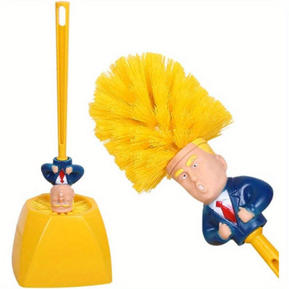 Novelty Trump-Inspired Toilet Brush Set - Freestanding Plastic Bathroom Cleaning Accessory with Durable Handle, Reusable Bowl Cleaner Tool with No Base (1 Set)