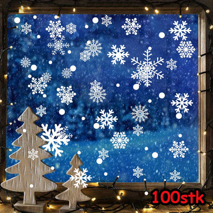 100PCS REUSABLE Christmas Snowflakes Stickers Window Decorations Clings