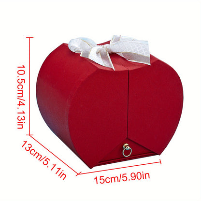 1 man-made rose, eternal flower, apple-shaped double drawer, jewelry box with magnetic bow, rose that never fades, eternal flower, Valentine's Day, anniversary, birthday, Mother's Day, Christmas gift