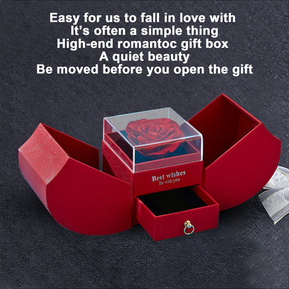 1 man-made rose, eternal flower, apple-shaped double drawer, jewelry box with magnetic bow, rose that never fades, eternal flower, Valentine's Day, anniversary, birthday, Mother's Day, Christmas gift