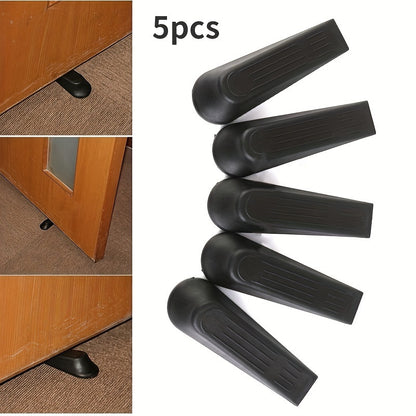 5pcs Black Plastic Door Stopper Wedges for Home and Office Use - Durable & Sturdy