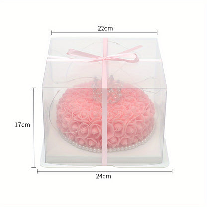 Pink Foam Rose Artificial Flowers Cake Wedding Bouquet Home Party Decor with Gift Box And Lights, Valentine's Day Birthday Gift For Girls