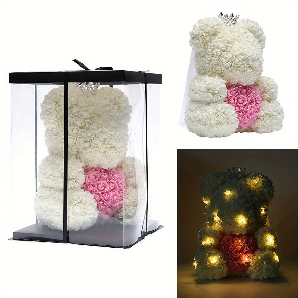 40cm Rose Bear Flower Foam Teddy Doll Birthday Wedding Valentine Lovers Gift Lovely Crown LED Decorative With Gift Box