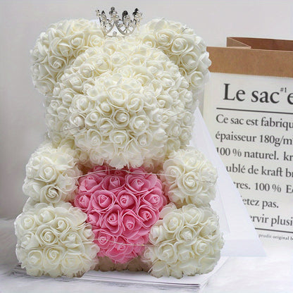 40cm Rose Bear Flower Foam Teddy Doll Birthday Wedding Valentine Lovers Gift Lovely Crown LED Decorative With Gift Box