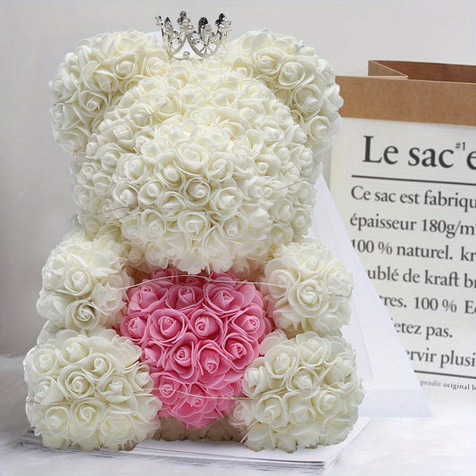 40cm Rose Bear Flower Foam Teddy Doll Birthday Wedding Valentine Lovers Gift Lovely Crown LED Decorative With Gift Box