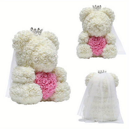 40cm Rose Bear Flower Foam Teddy Doll Birthday Wedding Valentine Lovers Gift Lovely Crown LED Decorative With Gift Box