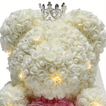 40cm Rose Bear Flower Foam Teddy Doll Birthday Wedding Valentine Lovers Gift Lovely Crown LED Decorative With Gift Box