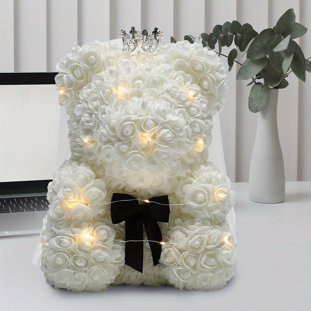 40cm Rose Bear Flower Foam Teddy Doll Birthday Wedding Valentine Lovers Gift Lovely Crown LED Decorative With Gift Box