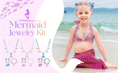 Mermaid Necklace Bracelet Set Mermaid Jewelry Kit Included Shell Necklace Bracelet Ring Earrings For Mermaid Party Costume Jewelry Supplies, As Halloween, Christmas Gift