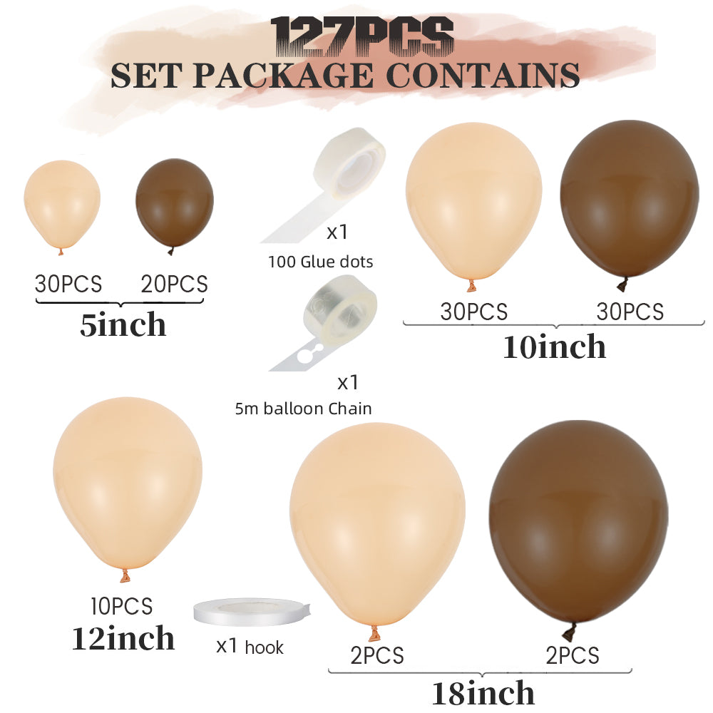 124PCS Coffee Brown Blush Balloons Garland Kit Caramel Coffee Brown Balloons Arch Set 5" 10" 12" 18" Latex Balloons for Birthday