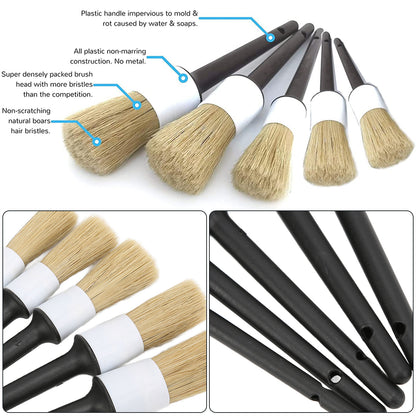 Car Detailing Brushes 5 件套 Different Sized Car Detailing Brush Set Not Scratching Car Detailing Kit Premium Dense Car Detail Bru