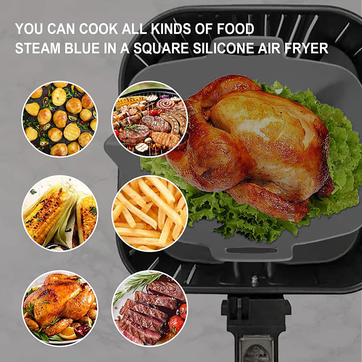 2 件套 Air Fryer Silicone Pot with Handle Reusable Air Fryer Liner Heat Resistant Air Fryer Silicone Basket Rectangle Baking Pan