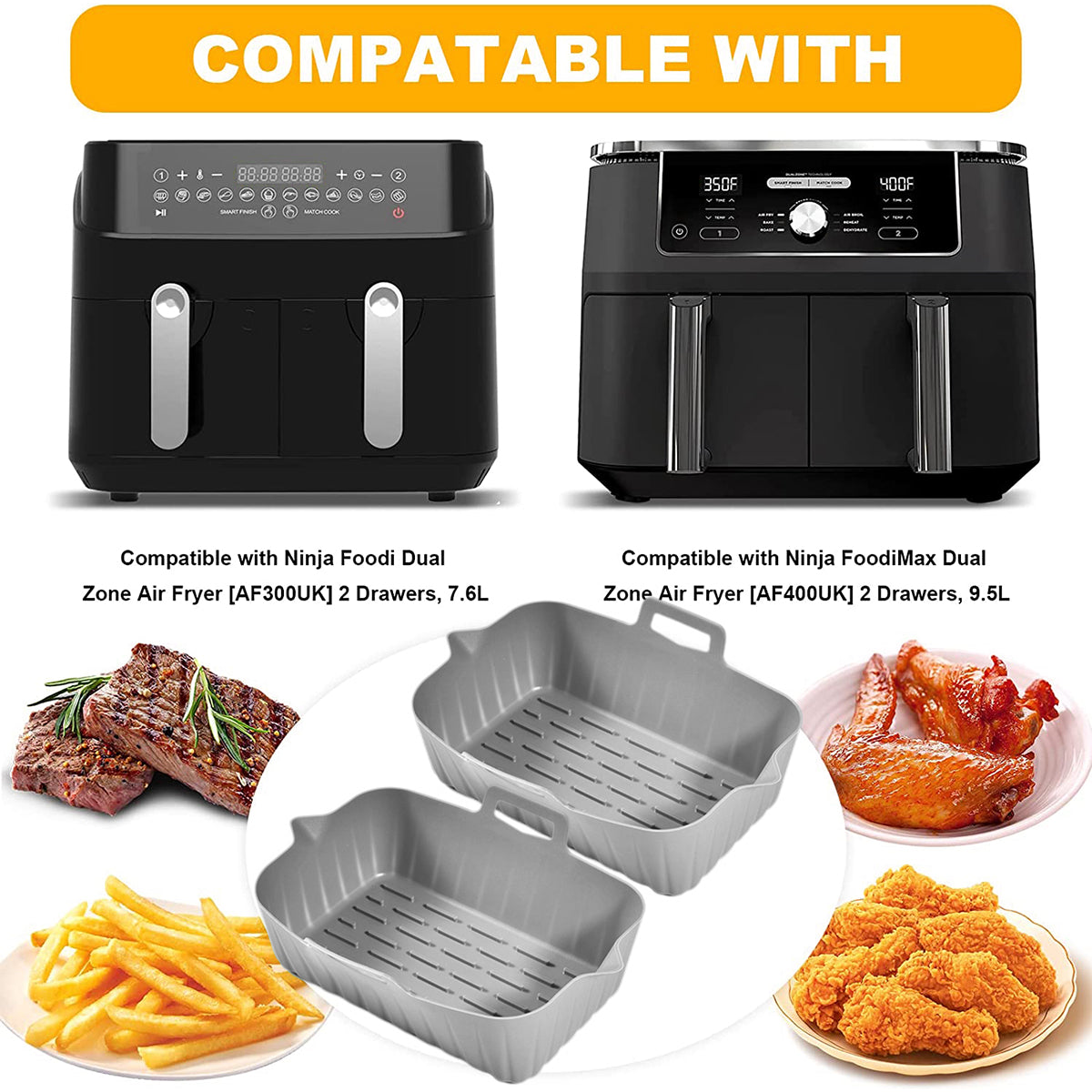 2 件套 Air Fryer Silicone Pot with Handle Reusable Air Fryer Liner Heat Resistant Air Fryer Silicone Basket Rectangle Baking Pan