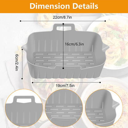 2 件套 Air Fryer Silicone Pot with Handle Reusable Air Fryer Liner Heat Resistant Air Fryer Silicone Basket Rectangle Baking Pan