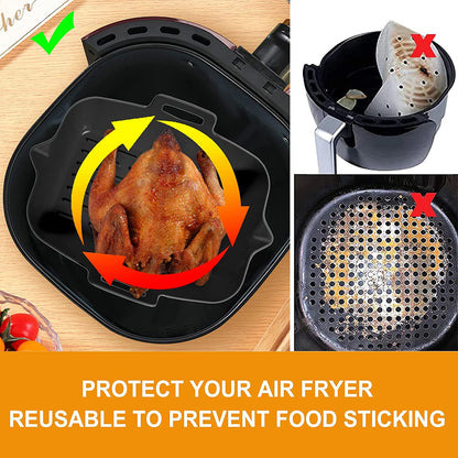 2 件套 Air Fryer Silicone Pot with Handle Reusable Air Fryer Liner Heat Resistant Air Fryer Silicone Basket Rectangle Baking Pan