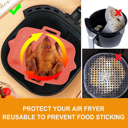 2 件套 Air Fryer Silicone Pot with Handle Reusable Air Fryer Liner Heat Resistant Air Fryer Silicone Basket Rectangle Baking Pan