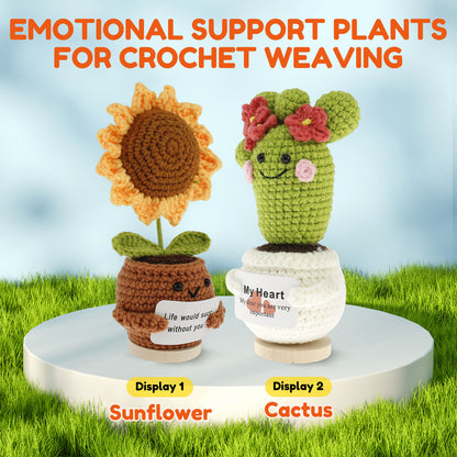 2 件套 Crochet Sunflower Décor Handmade Crochet Cactus Décor Cute Crochet Potted Succulent Gift Funny Crochet Potted Doll Ornament