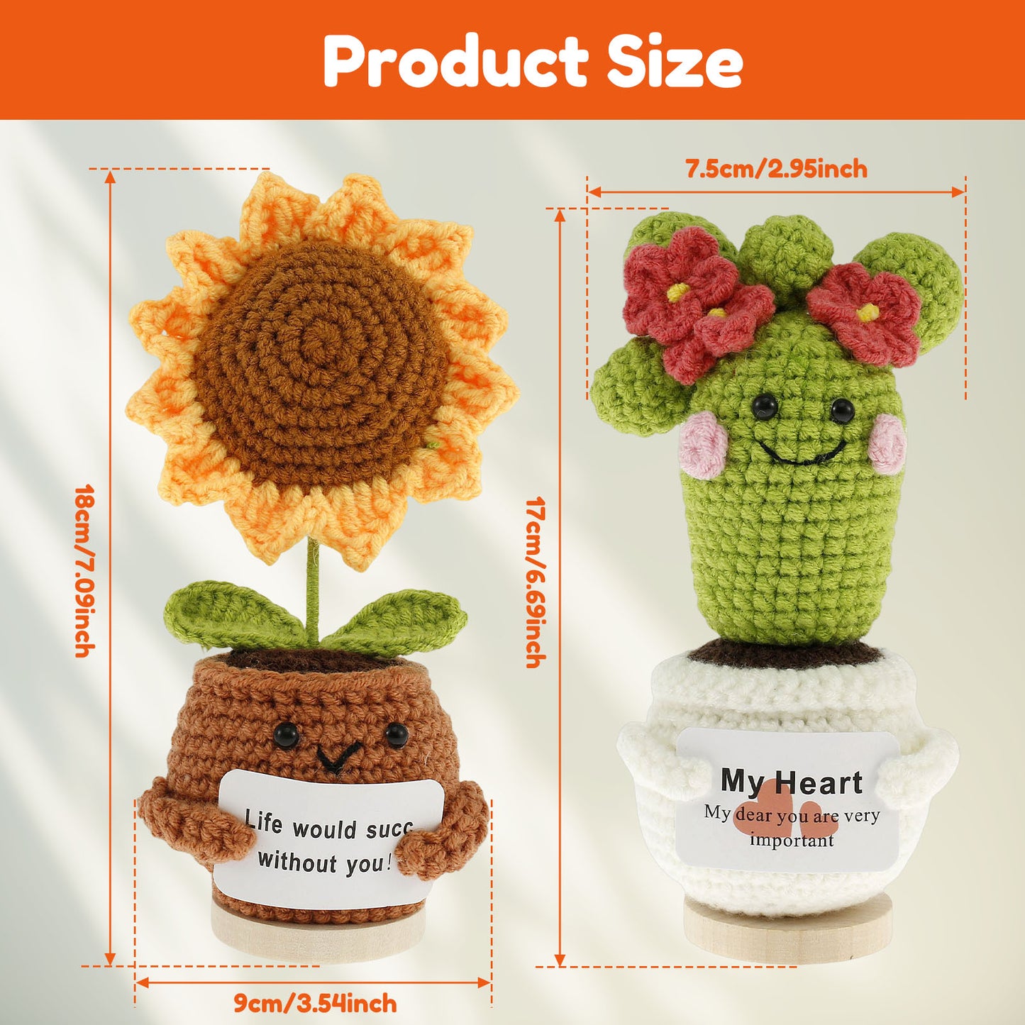 2 件套 Crochet Sunflower Décor Handmade Crochet Cactus Décor Cute Crochet Potted Succulent Gift Funny Crochet Potted Doll Ornament