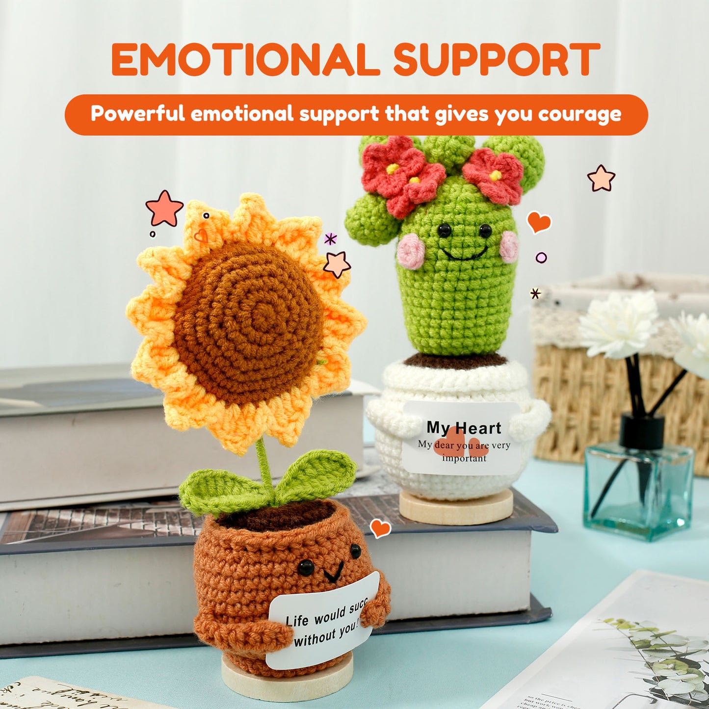 2 件套 Crochet Sunflower Décor Handmade Crochet Cactus Décor Cute Crochet Potted Succulent Gift Funny Crochet Potted Doll Ornament