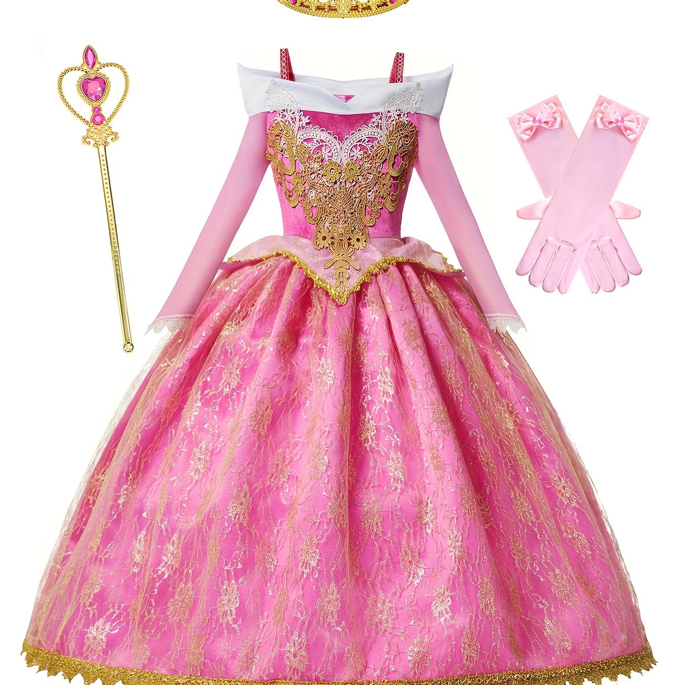 Girls Princess Set Sweet Long Sleeve Princess Dress Clothes For Birthday Christmas Halloween Gift